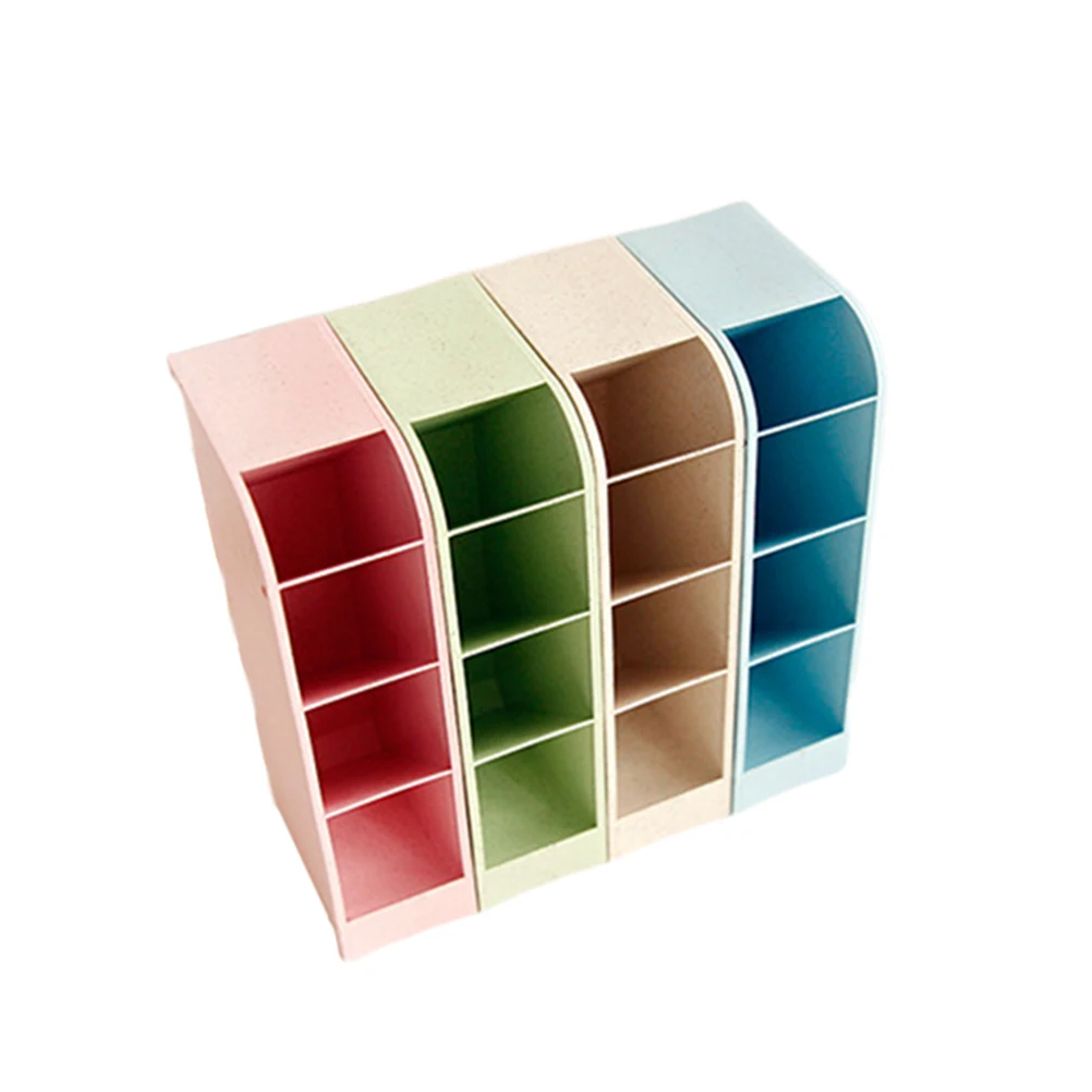 

4pcs Desk Pen Holder Storage Box Four Grids Multifunctional Pen Organizer Shape for Office Home ( Green Beige)