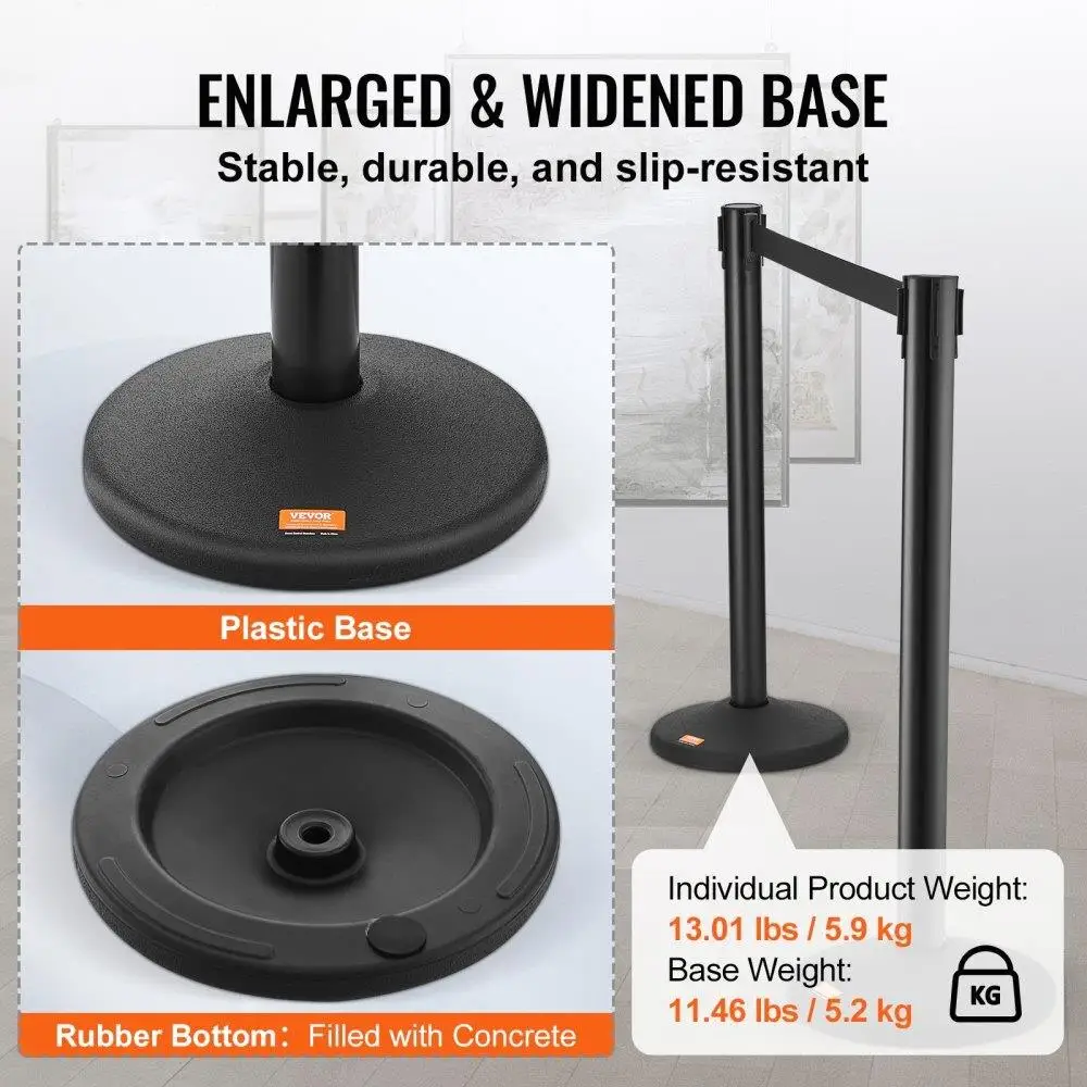 Crowd Control Stanchions 8-Pack with 4PCS 6.5FT Black Retractable Belts Plastic Queue Posts for airport Exhibition