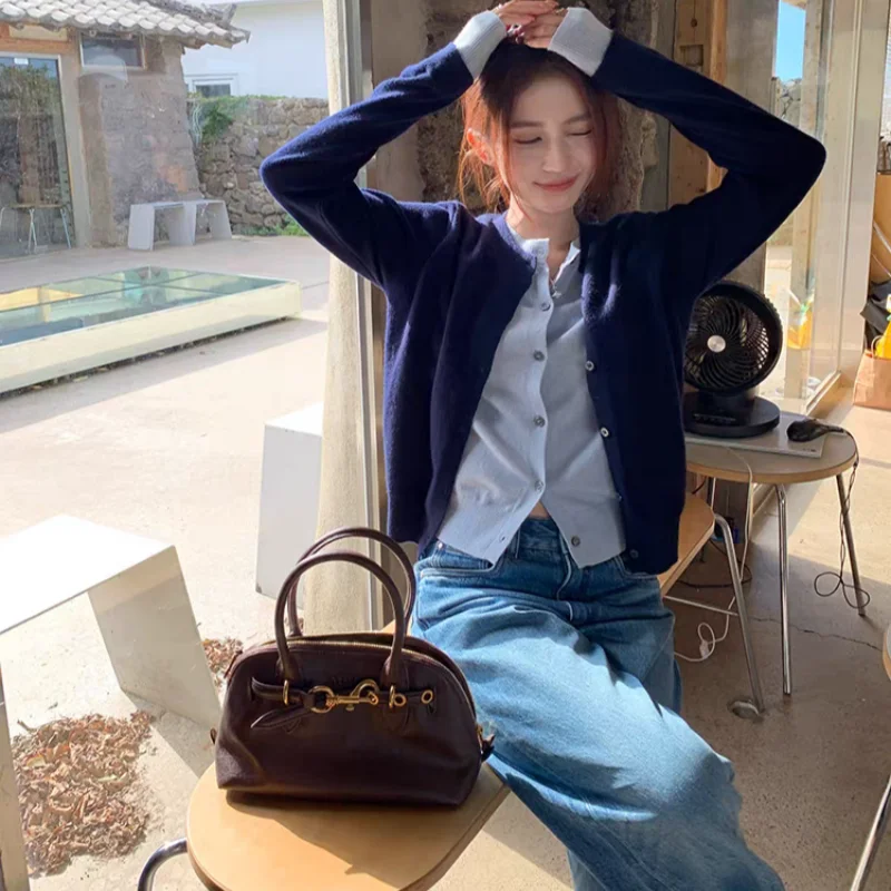 

Новинка 2023 года, осенне-зимняя коллекция, искусственный свитер из 100% чистого кашемира, кардиган, высококачественное шерстяное вязаное пальто, женский топ