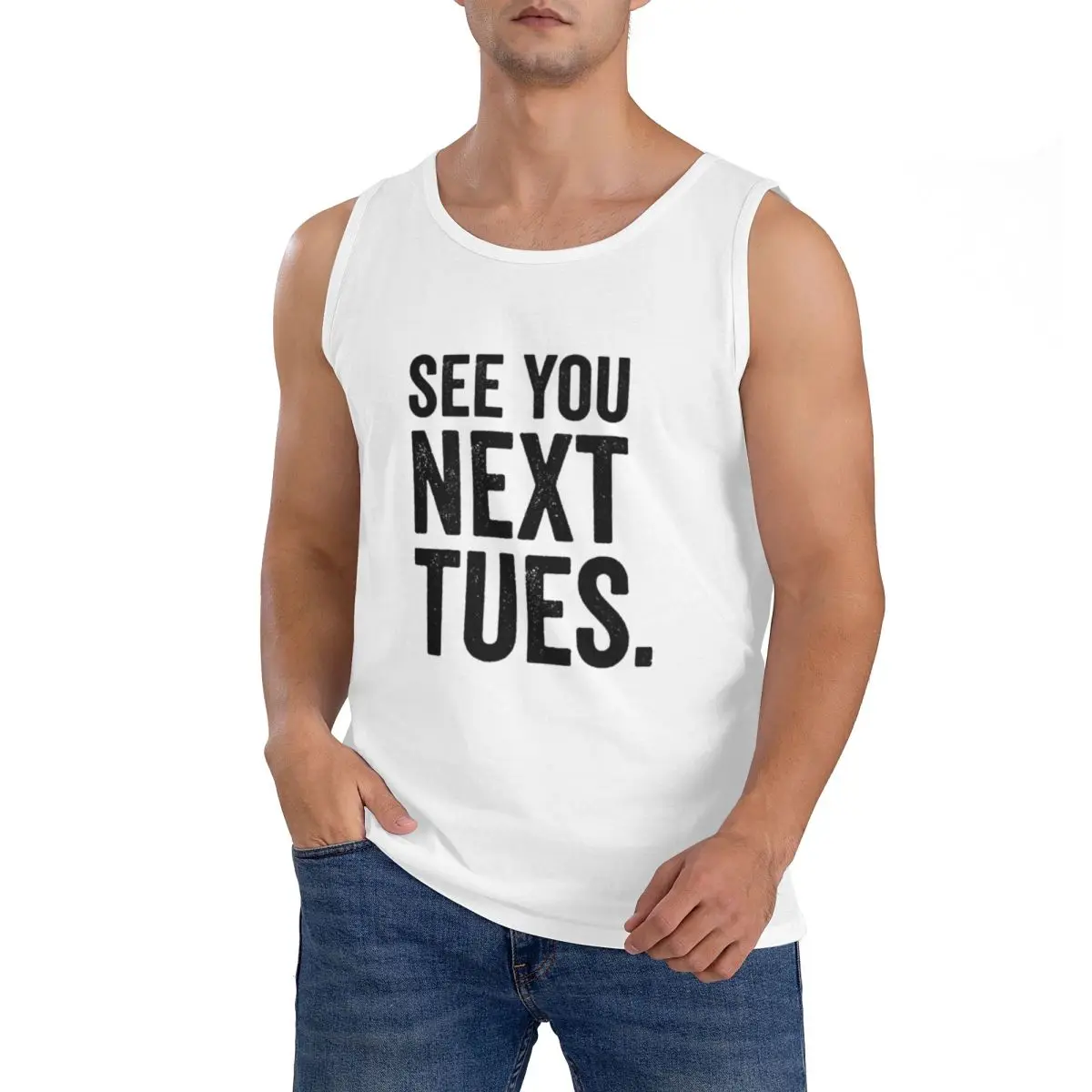 100% Cotton See You Next Tuesday Swearing Sleeveless T-Shirt Men Workout Sports Clothing Tops Men's Crew Neck Vest
