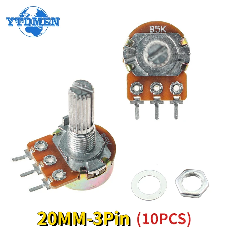 10PCS Potentiometer WH148 Resistance 20mm 3Pin 1K 2K 5K 10K 20K 50K 100K 500K 1M Ohm Linear Taper Rotary Potentiometers Resistor