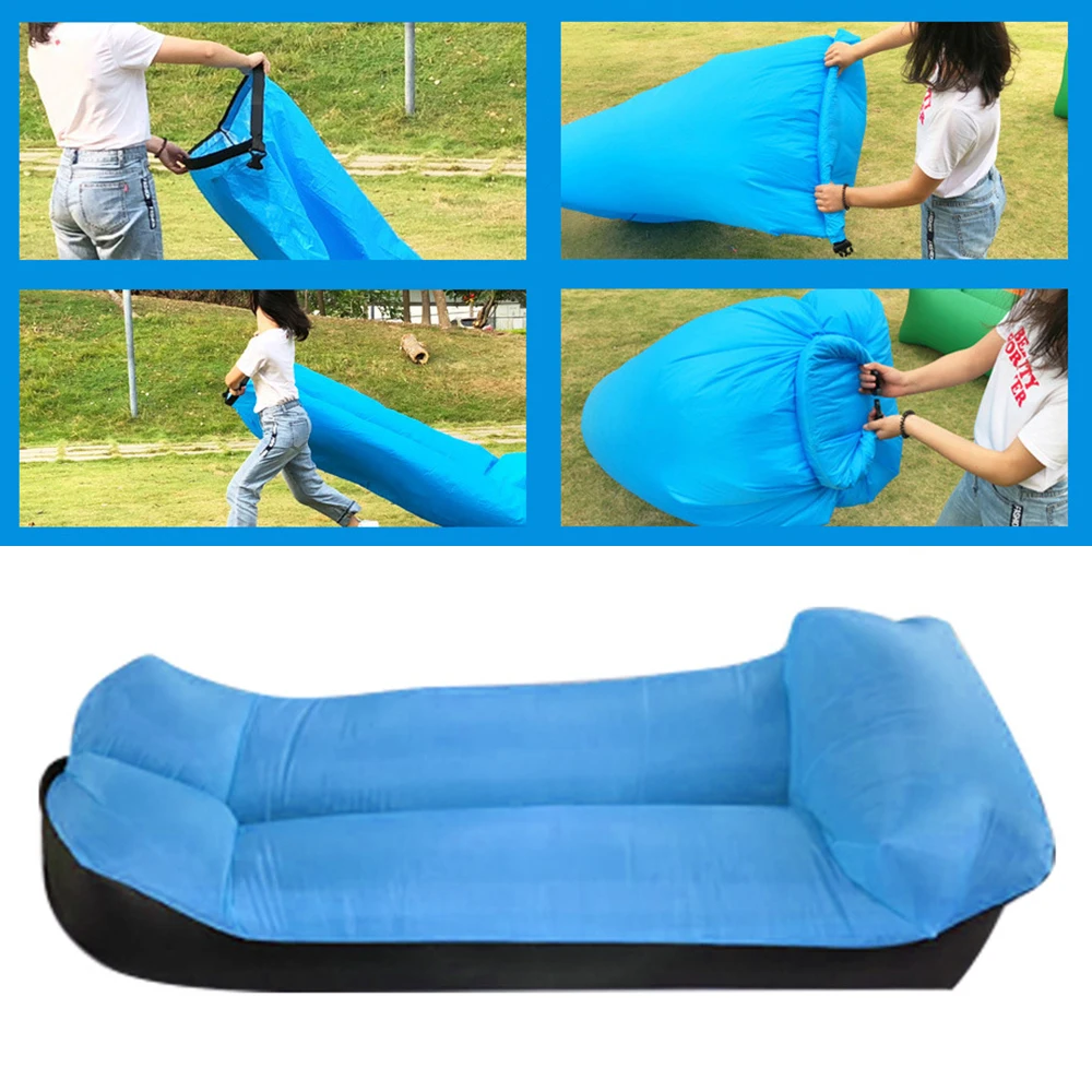 Outdoor Inflatable Sofa with Pillow Waterproof Lazy Lounger Couch Air Bed Sleeping Bag for Travel Camping Beach Pool and Beach