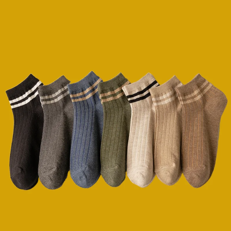 5/10 Pairs College Style Short Socks Draw Breathable Shallow Mouth Cotton Socks Two-bar 2024 New Socks Men's Casual Boat Socks