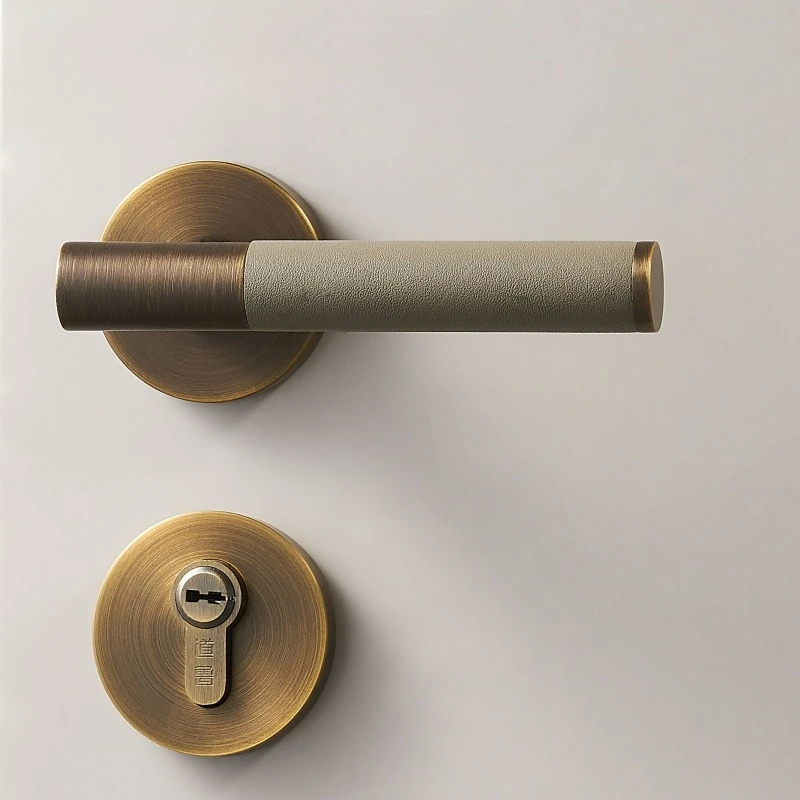 

Italian Solid Brass Door Handle with Leather Multi Color Modern Indoor Cabinet Handle Magnetic Lock for Home Decoration