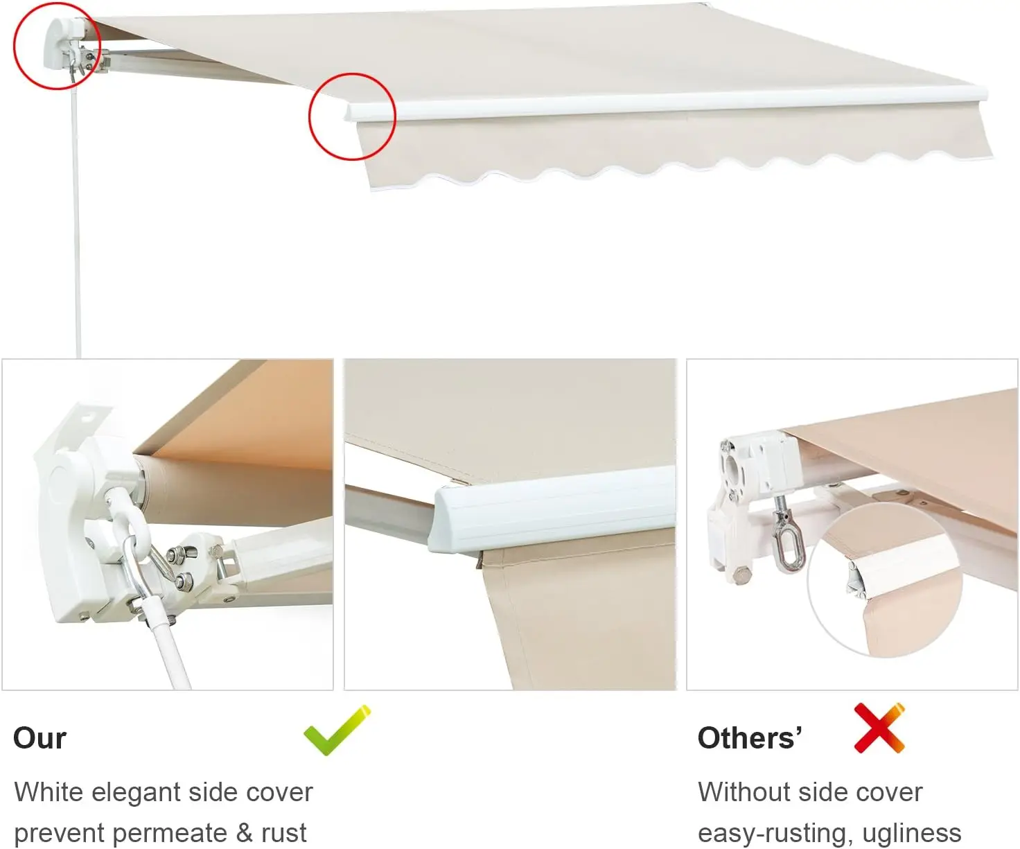 Fully Assembled Manual Commercial Grade - Quality 100% 280G Ployester Window Door Sunshade Shelter - Deck Canopy Balcony