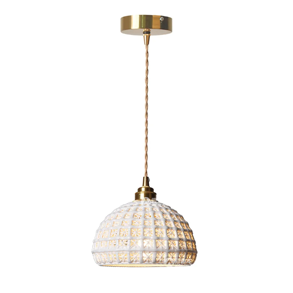 

Modern Retro Pleated Ceramic Led Pendant Lights Nordic Walnut bedroom bedside Lamp bar Restaurant Brass Pendant Lamp