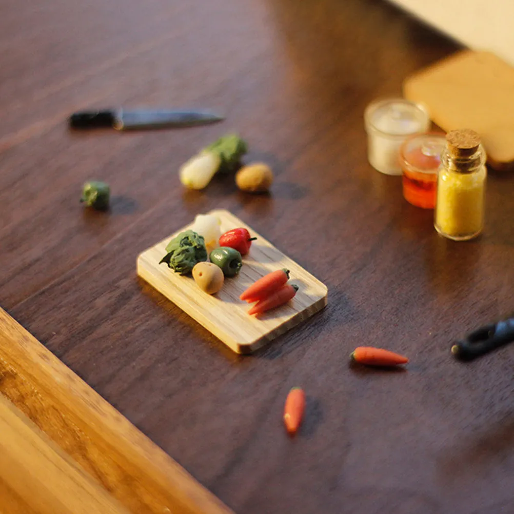 

Mini Board For House Micro Scene Decoration Kitchen Miniature Vegetables Chopping Board Wooden Prop Playset Accessory