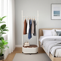 Simple bedroom floor hanging clothes rack with storage basket can be moved Suitable for home scene practical TUP design
