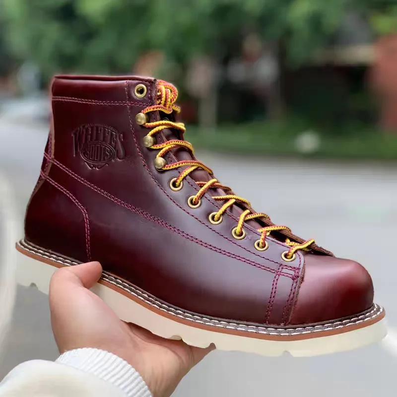 American retro short work boots handmade high top work boots cowhide waterproof motorcycle boots Ameika Jie Men's Footwear Briti