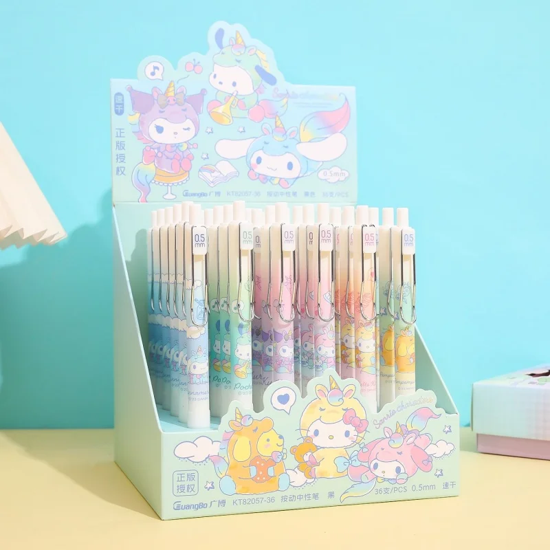 

18/36pcs Kawaii Sanrio Kitty Melody PomPomPurin Press Gel Pen Cute Pochacco 0.5mm Black Ink Neutral Pens Office School Supplies