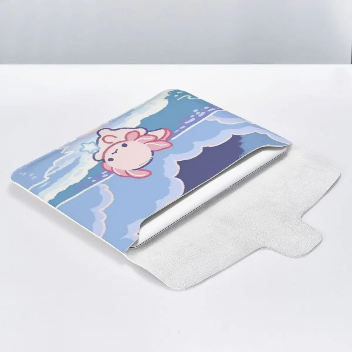 Kawaii Axolotl Pattern Lilac PU Leather Horizontal Laptop Sleeve Shockproof Soft Lining Notebook Case 13 Inch
