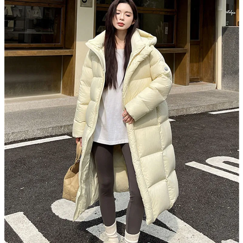 2025 شتاء جديد 95% بطة بيضاء أسفل سترة المرأة الأوسط طويل رشاقته زوجين الدافئة أسفل معاطف الإناث مقنعين بايك معطف #6