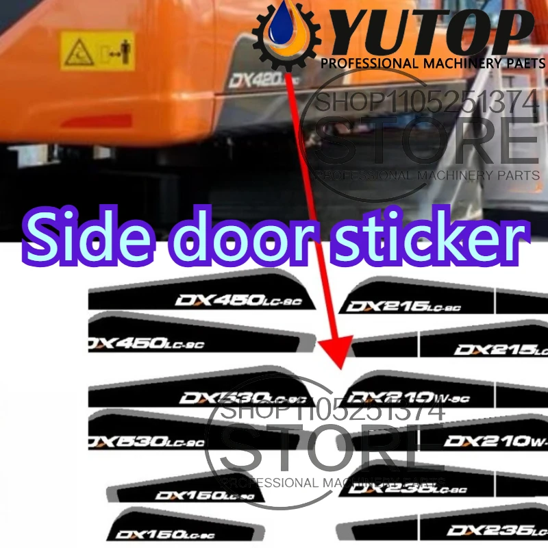 Adesivo de escavadeira Doosan Daewoo DX150 215 260 330 330 360 380-9C Porta lateral um par