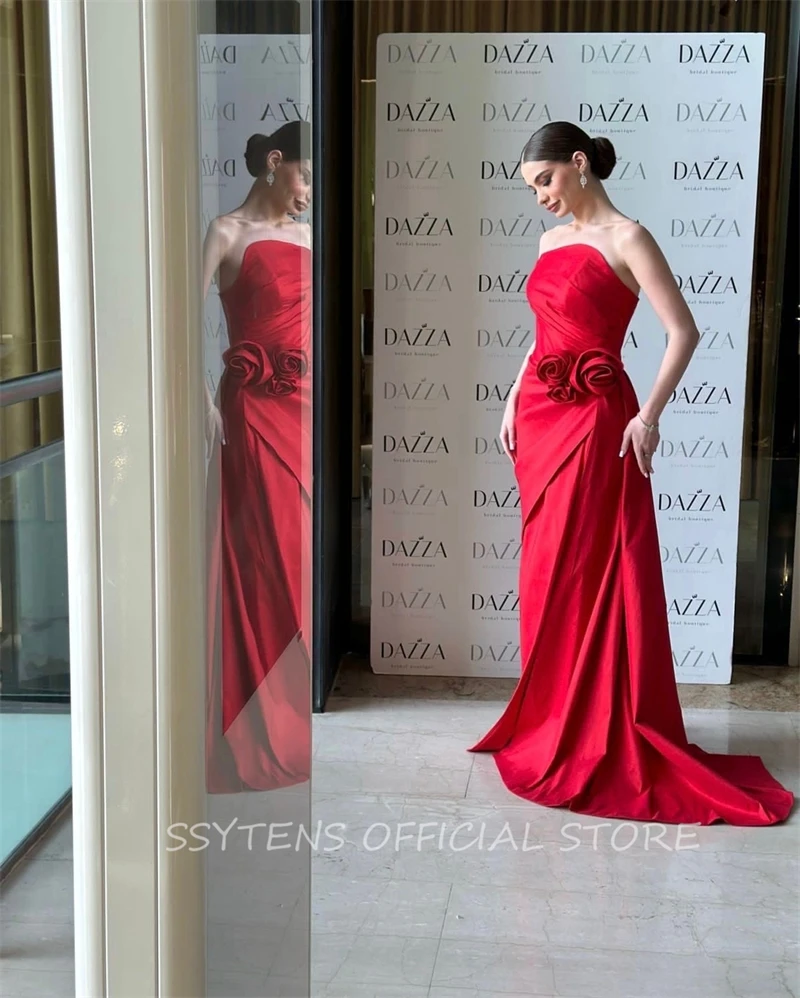 Vestido de noche rojo de un hombro para mujer, maxivestido 3D de flores, vestidos largos a medida sin tirantes, vestido de fiesta de noche con hombros descubiertos