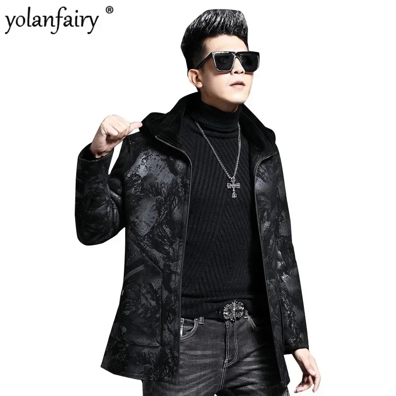 

2023 New Fur Clothing Male Natural Sheepskin Leather and Fur Coat for Men Mid Long Slim Warm Outwears Men's Winter Jacket FCY