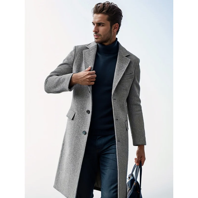 In Stock Upgraded Men's Thickened Coat Men's British Long Wool Coat Coat Autumn and Winter Men's Jacket