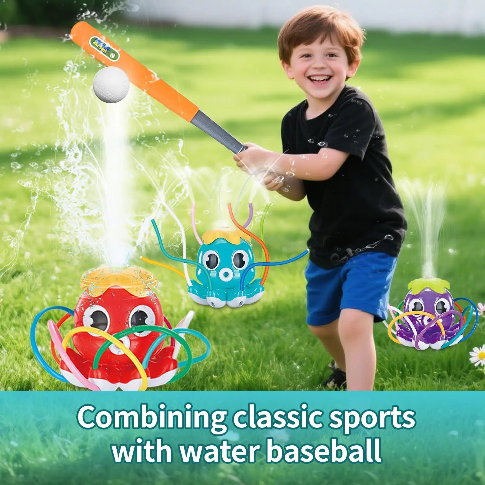 Sprinkler Honkbalspeelgoed Zomerwaterspel Roterend interactief sprinklerspeelgoed voor meisjes Jongens Zwembadfeest Achtertuin Gazon Zomerspel
