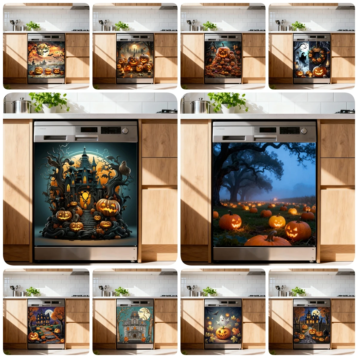 Halloween Haunted House Dishwasher Sticker Self-Adhesive Vinyl Waterproof Spooky Ghost Print Decal Holiday Kitchen Home Decor