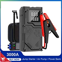 3000A Car Jump Starter with Air Compressor 150PSI Auto Tire Inflator, Large LCD Display, LED Light, for Cars, Bike & Motorcycle