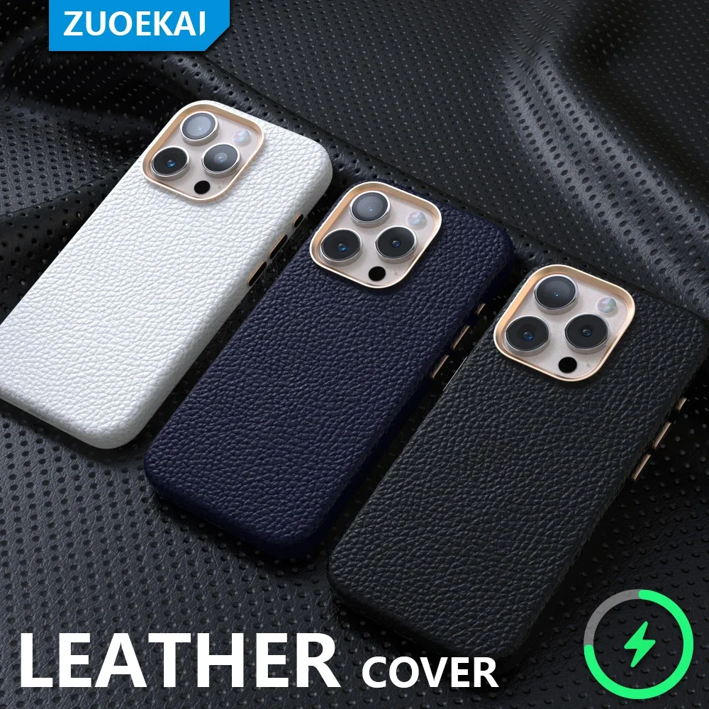 

ZUOEKAI Original Leather Cover With Magsafe For Apple For iPhone 15 Pro Max Case 14 13 15PROMAX Wireless Charging Magnetic Cover