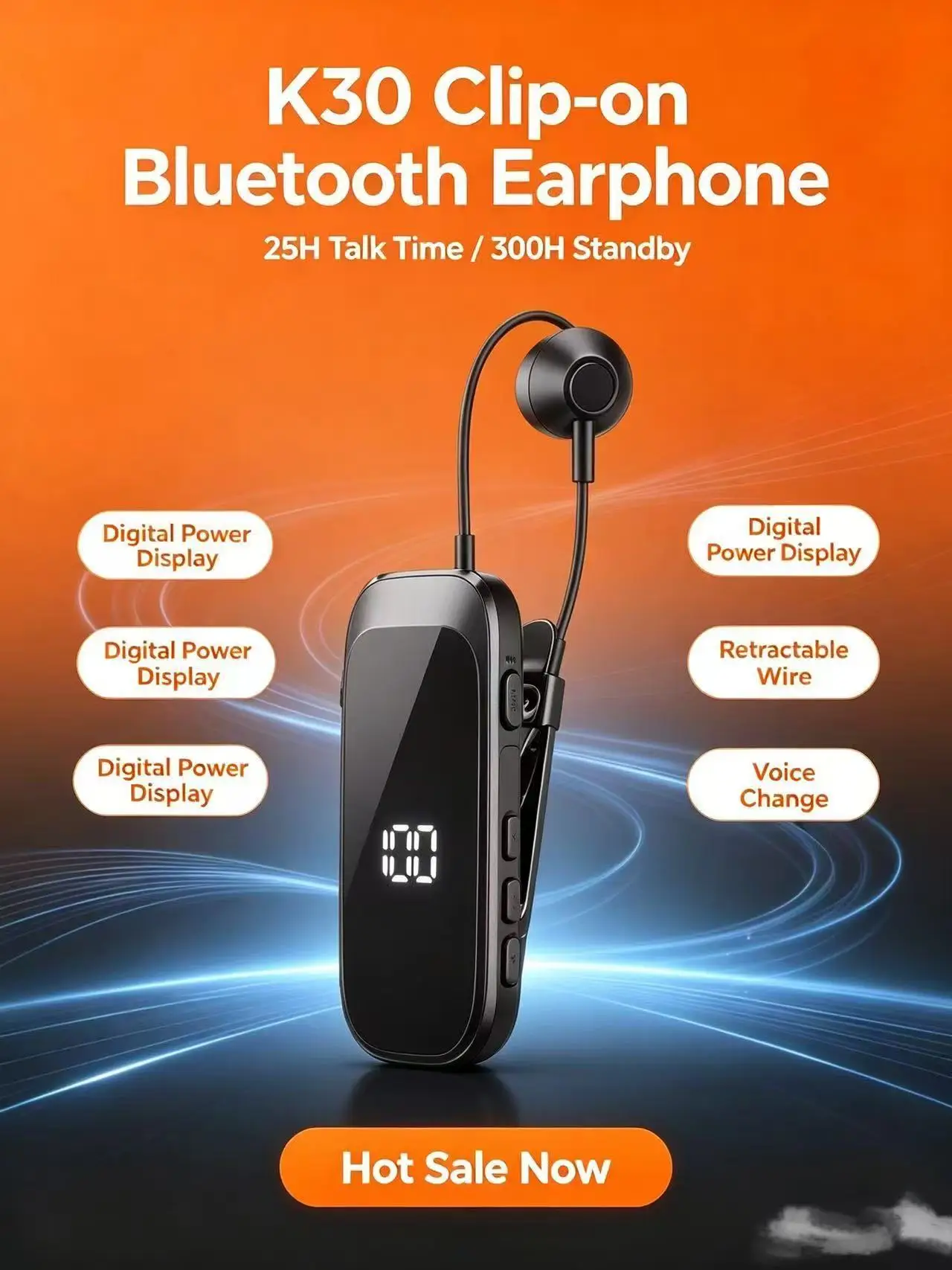 Hot Selling K30 Wireless Clip Earbud 120mAh Fast Charging Stereo Call Headset Voice Change Function Universal Bluetooth Earphone