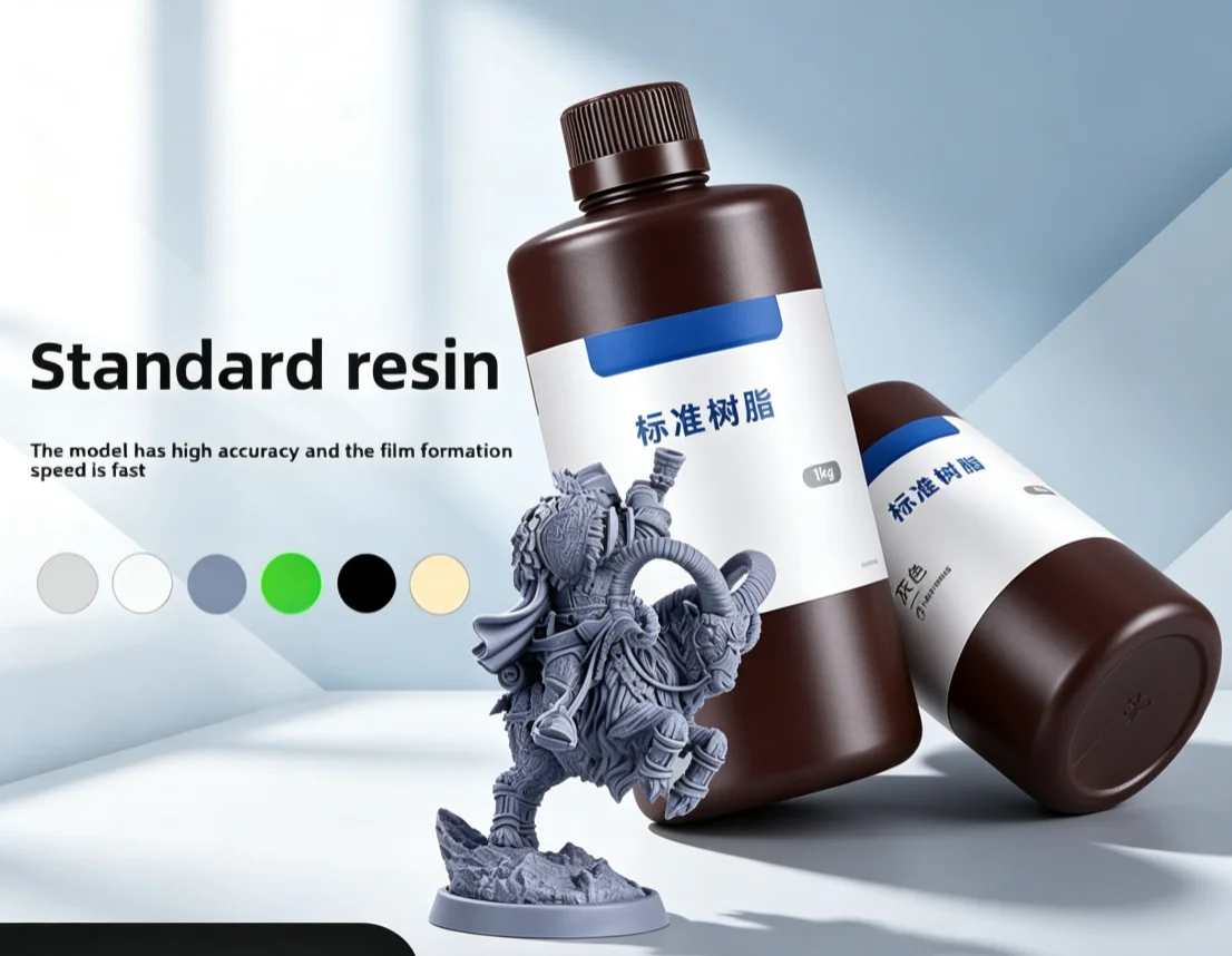 1KG Standard Grade Photopolymer Resin 1KG Light‑Curing 3D Printing Consumables for 405nm LCD DLP Desktop 3D Printer
