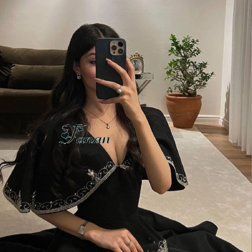 Customized Yipeisha Vintage Black Jersey Evening Dresses V-neck Sexy Backless Squined A-line Ankle Length Formal Gala Pageant Go