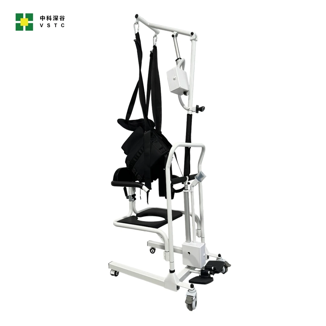 Coolfull Wholesale Steel Electric Lifting Commode Chair Mobile Transfer Wheelchair with Hanger