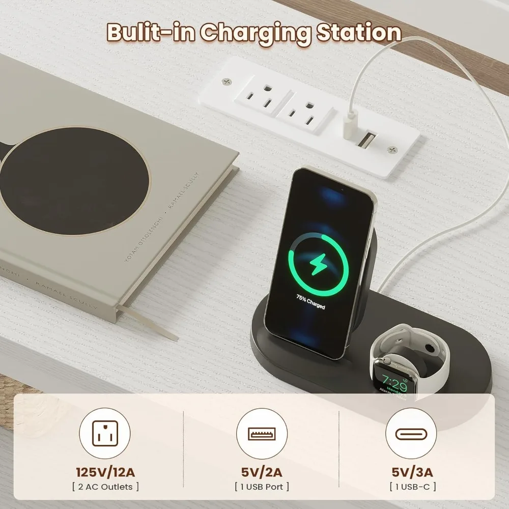 مركز ترفيه بحامل تلفزيون مقاس 75 بوصة مزود بمصابيح LED ومنافذ طاقة، وطاولة وحدة تحكم 63 على الطراز الصناعي مع 6 أدراج من البولي يوريثان #3