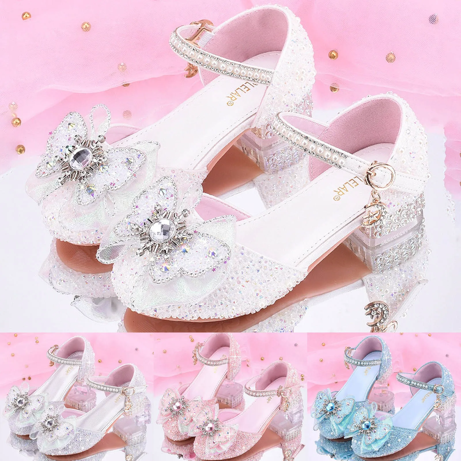 

Girls Sandals with Heels Girls Shoes White High Heels New Children's High Heels Little Girls Crystal Toddler Size 11 Slippers