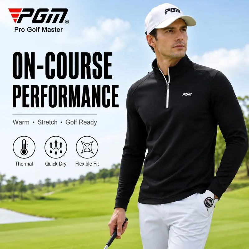 PGM Men Golf Quarter Zip Pullover Fleece Lined Thermal Long Sleeve Shirt Warm Stretch Winter Base Layer