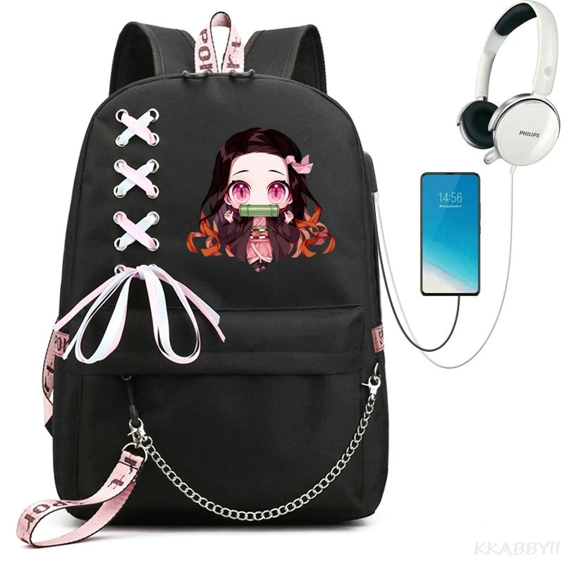 Kamado Nezuko Demon Slayer Anime Cosplay Unisex Students School Bag Backpack Cartoon Bookbag Laptop Travel Rucksack Outdoor Bag