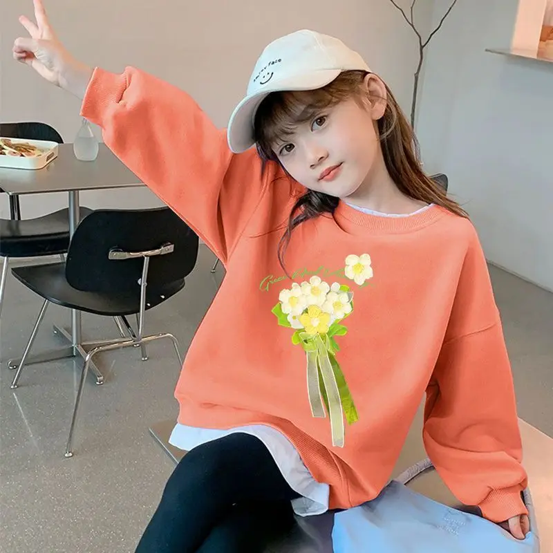 Girls Sweatshirt 2025 Autumn New Fashion Korean Style Round Neck Baselayer Top for Kids Girls Autumn Casual Children Clothing