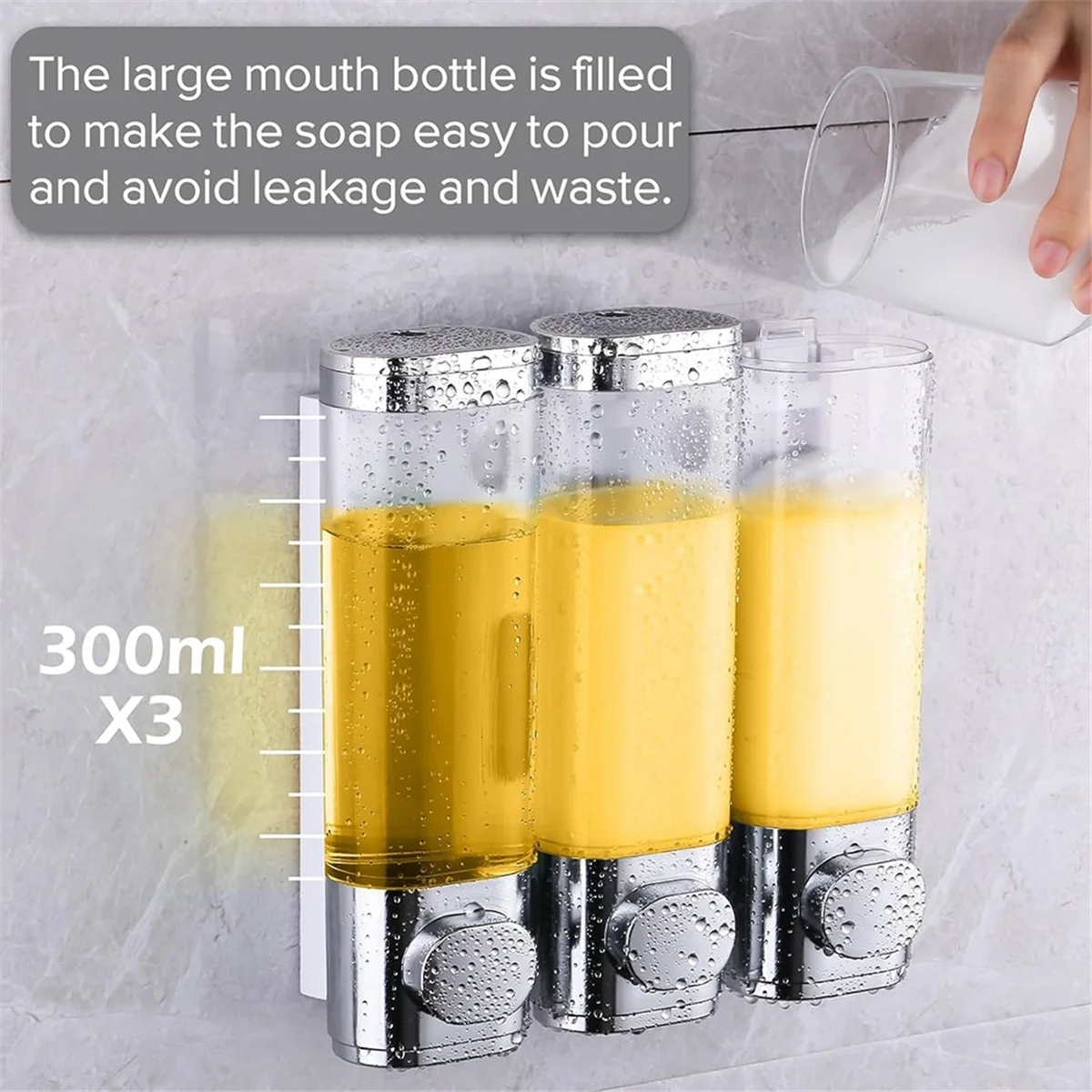 HOT 3-in-1 Chamber Wall Mounted Bathroom Shower Pump Dispenser and Organizer-Holds Shampoo, Soap, Conditioner,Body Wash