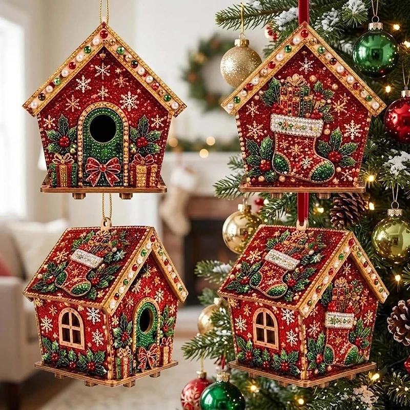 New Plymagic DIY Pearl Art Christmas Kit 3D Diamond Wooden House Painting Set With Beads Home Decoration Christmas Decoration