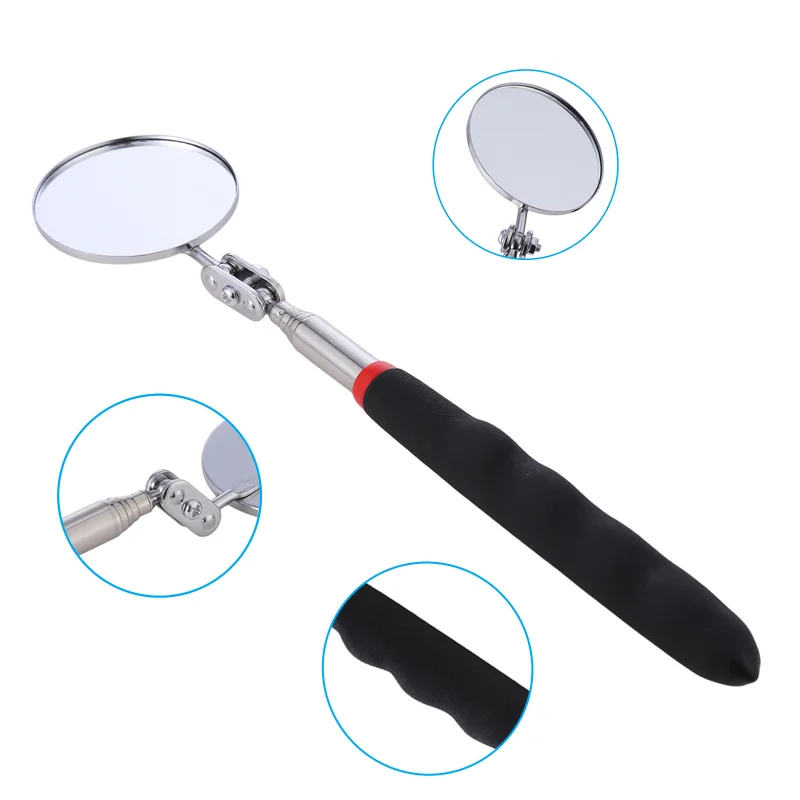 360 Retractable Telescopic Inspection Detection Lens Round Mirror Silver Pocket Clip New Car Tools Detection Tool Equipment