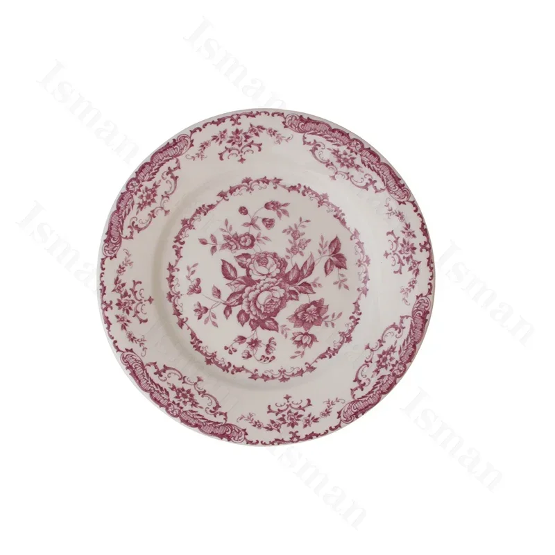 Vintage Rose Ceramic Plate European Style Western Food Pasta Dishes Dinner Plates Salad Dessert Dish Household Art Tableware