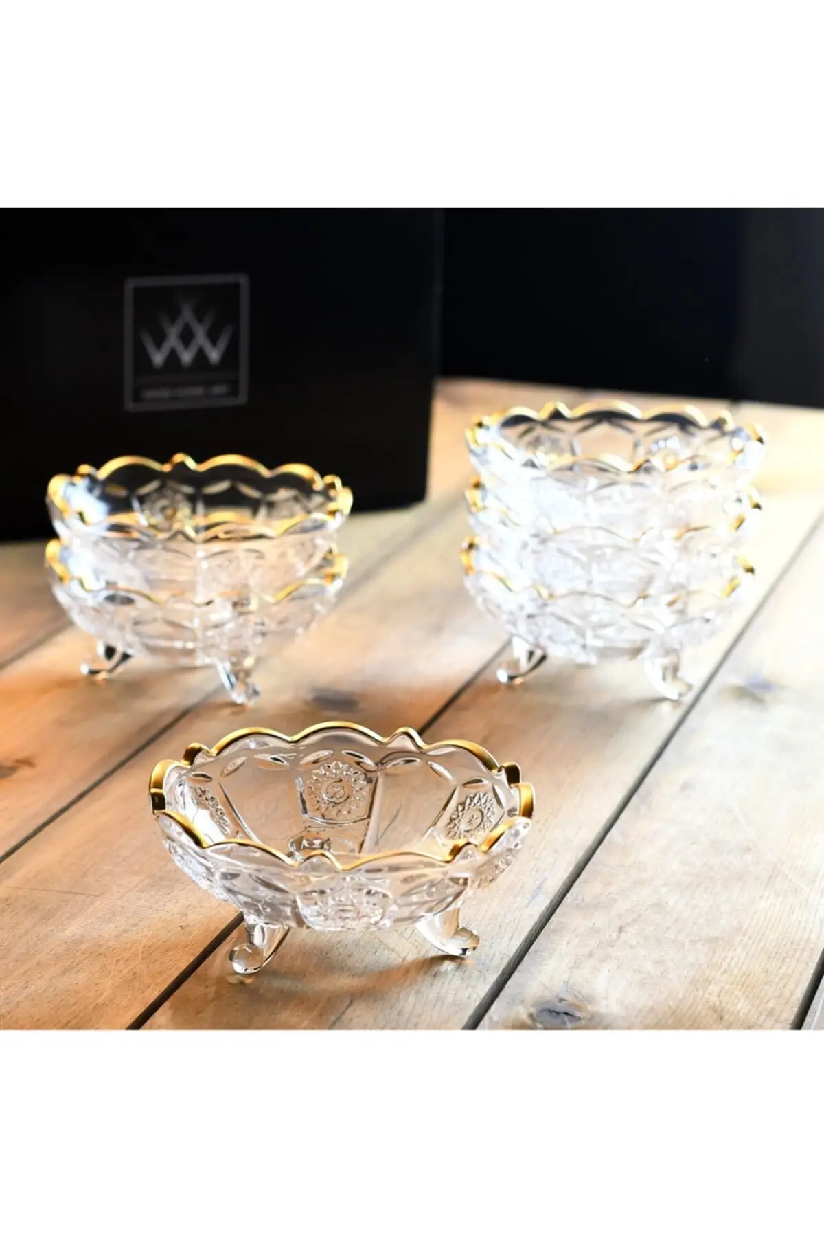 Art - 6 Pcs Glass Gold Footed Bowl-Sugar Candle Confectionary-Ductile-Breakfast