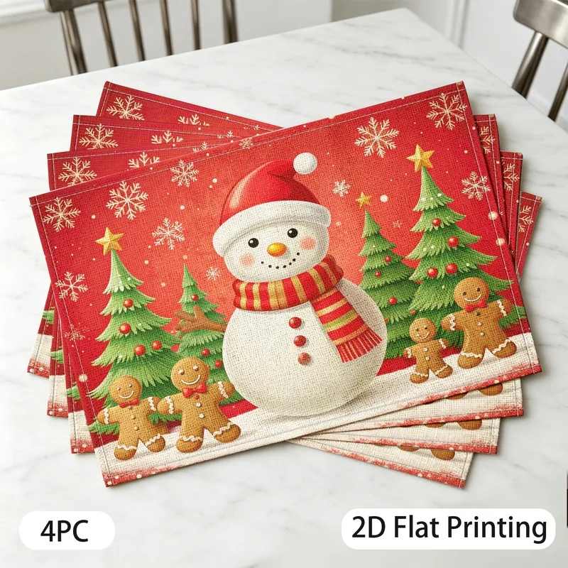 Vintage Christmas Linen Placemat Festive Pine Cone Berry Pattern Heat Resistant Table Mat for Dining Room Home Holiday Table