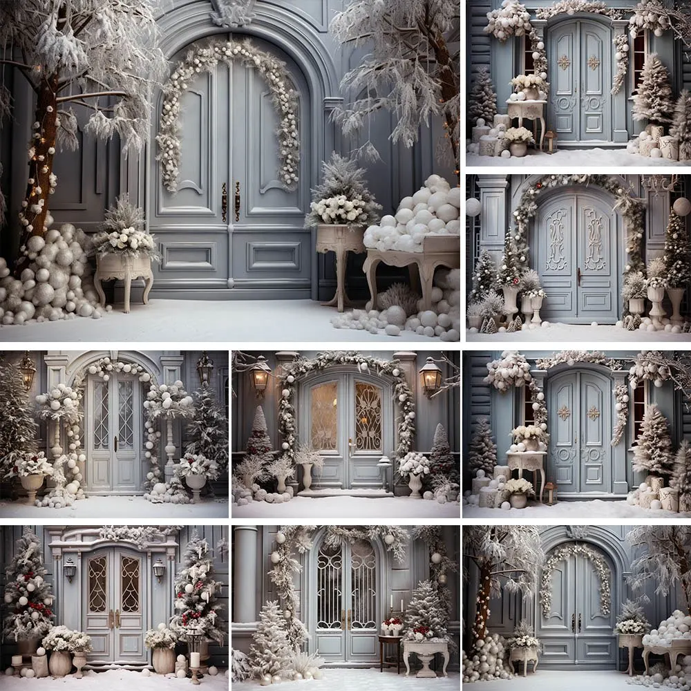 

Mocsicka Winter Christmas Photography Background Grey Vintage Door Snow Tree Child Portrait Backdrop Photo Studio Shooting Props