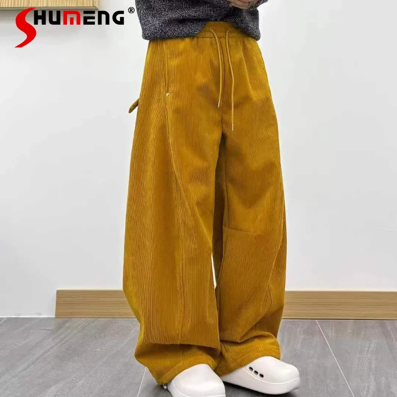 

Men Women 2025 Autumn Winter Fleece Lined Thickened Fashion Curved Tooling Pants Loose Fashion Versatile Wide-Leg Straight Pants