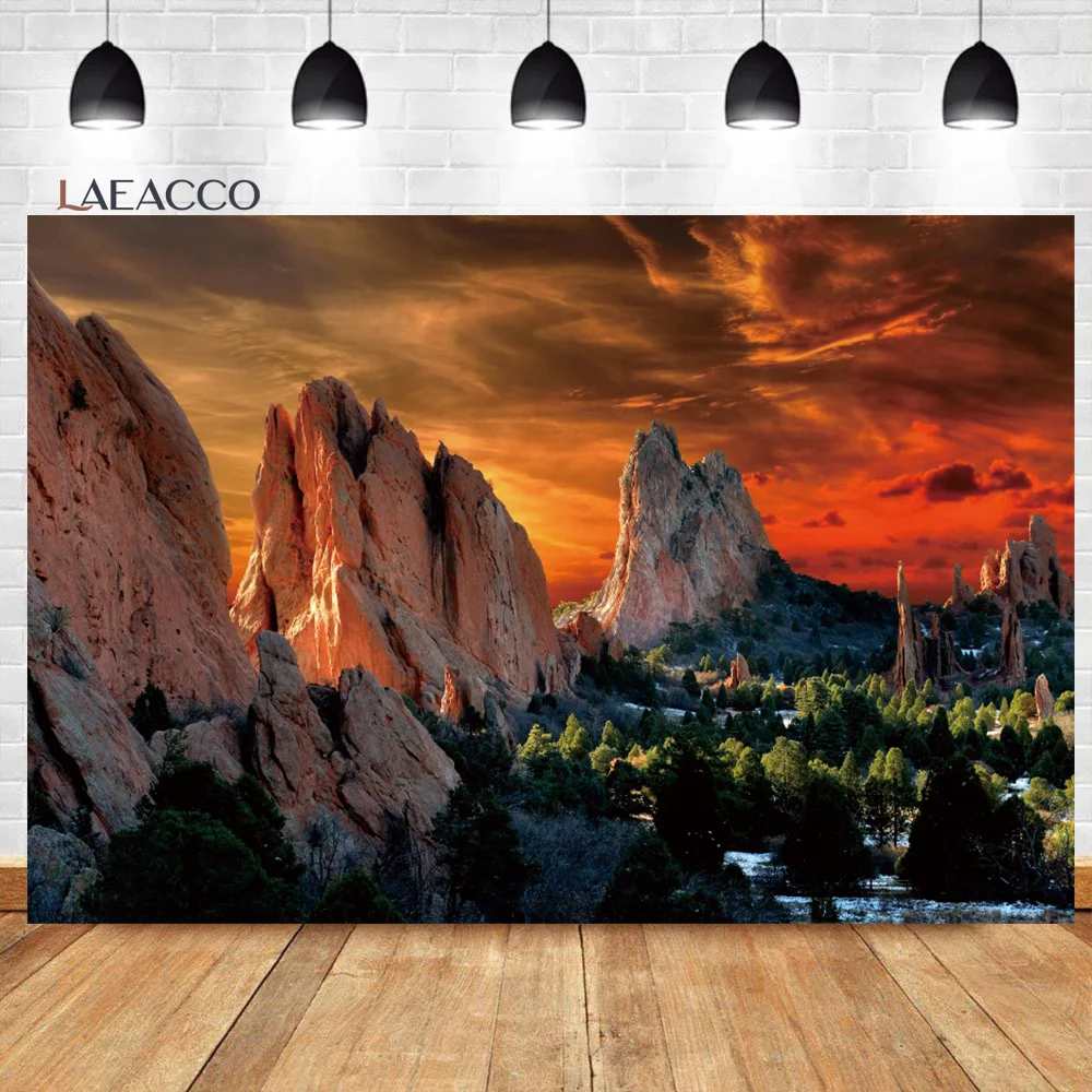 

Laeacco Dusk Desolate Desert Photography Background Sunset Glow Cactuses Weathered Mountains Room Decor Portrait Photo Backdrop