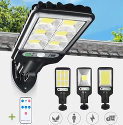 Lámpara LED Solar regulable para pared de patio, 3 modos de luz, Control remoto, inducción del cuerpo humano, jardín, terraza, puerta de garaje, lámpara de calle