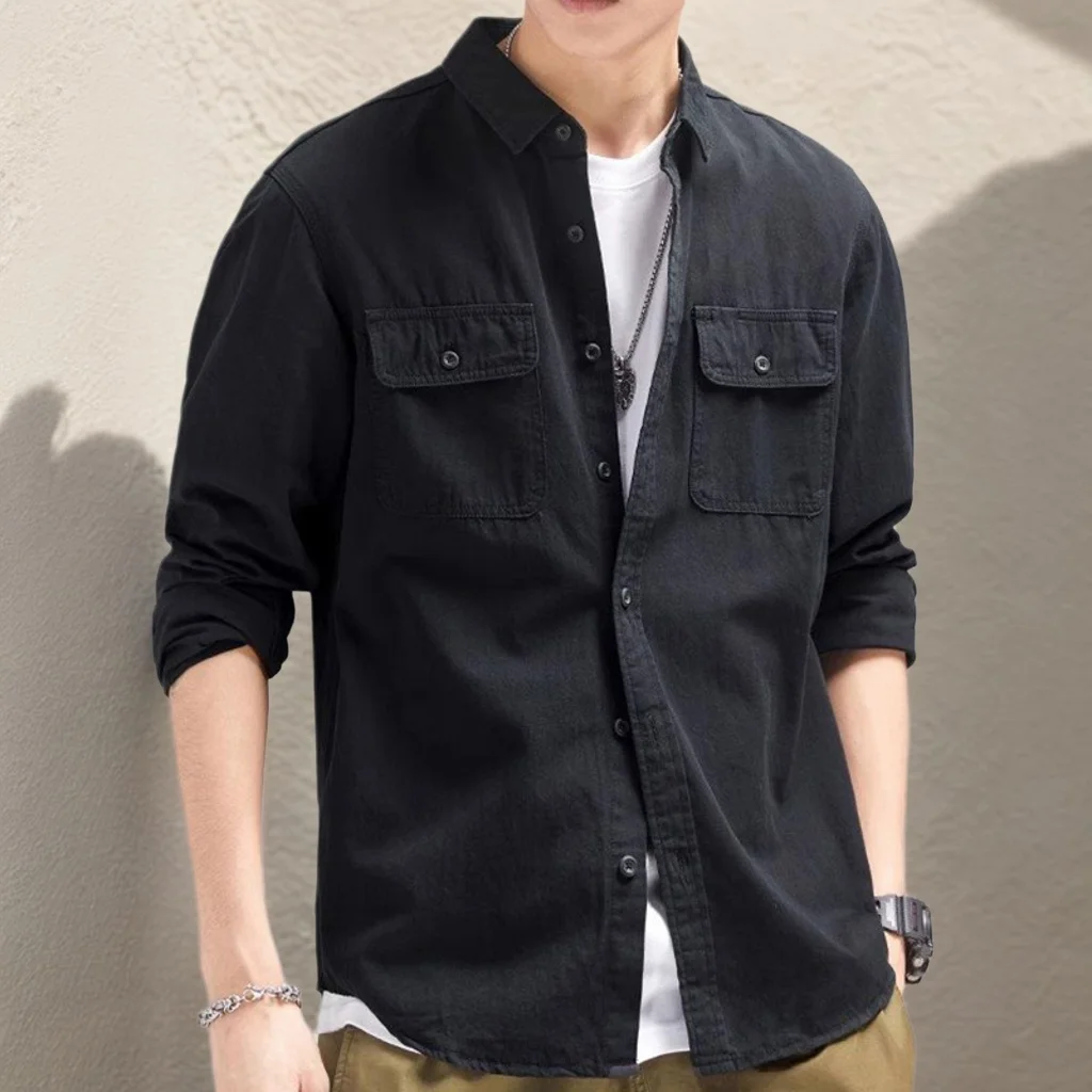 

Fashion Spring Shirts Mens New Long Sleeve Blouse Summer Korean Style Loose Versatile Casual Long Sleeve Shirt Workwear Top 2pc