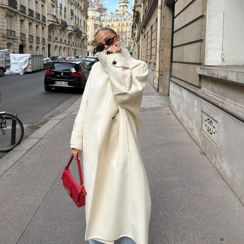 Women's Fashion Casual Stand Collar Long Over-the-Knee Loose Woolen Coat Women Autumn Woman Clothes Womens Jackets And Coats MJ2