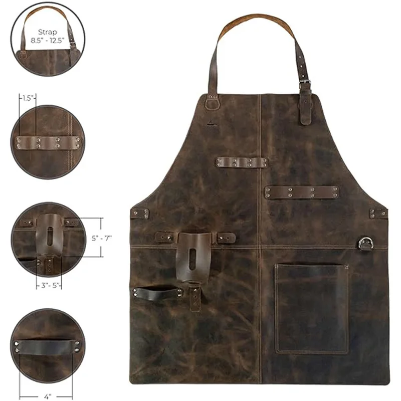 Professional Waterproof PU Apron is Easy to Clean BBQ Garden Multi Functional Pocket Sleeveless Apron 1