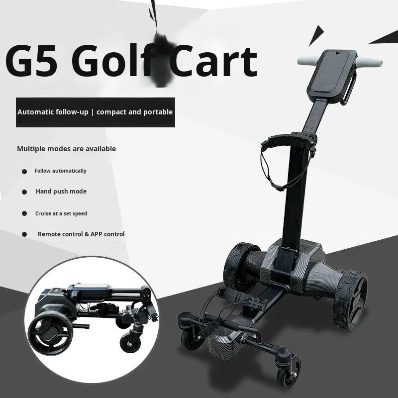Smart Electric Golf Bag Cart , 6 Wheel Automatic Follow Foldable Aluminum Alloy, Remote App Control Golf Trolley Push Pull