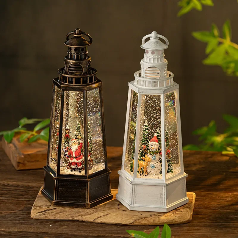 Music box crystal ball drifting snow birthday gift Christmas lighthouse ornament music box wholesale wind lamp USB luminous