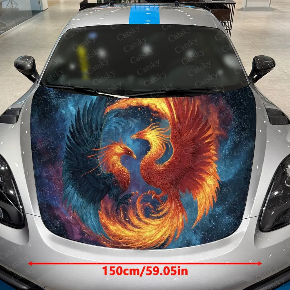 Dramatic Twin Phoenix Car Hood Sticker-Durable Vinyl Film, Splash Proof And Easy To Remove, Suitable For All Car Models-Car Part