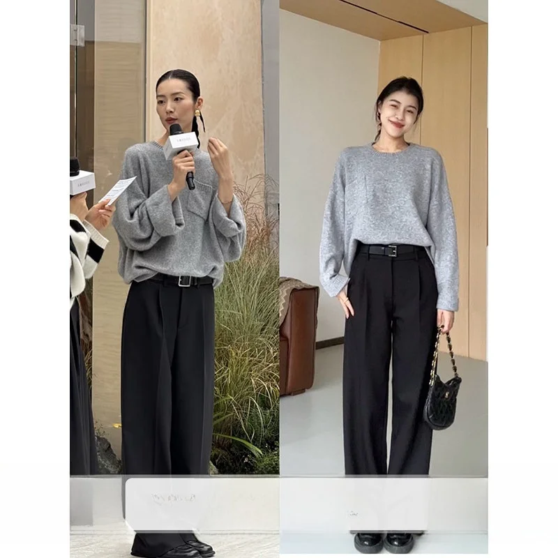 

Zhang a Xing High Waist Fce Lined Warm Suit Pants Ele Commute Versatile Drapey Quali Women's Faion Winter Set